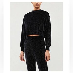 Beach Riot NWOT Kona Metallic Sparkle Velvet Sweatshirt in Black